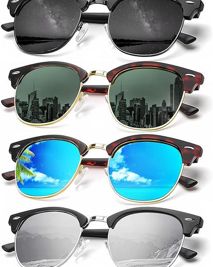KALIYADI Sunglasses Men Polarized Sunglasses for Men Women Unisex Semi-Rimless Frame Retro Driving Sun Glasses UV Blocking