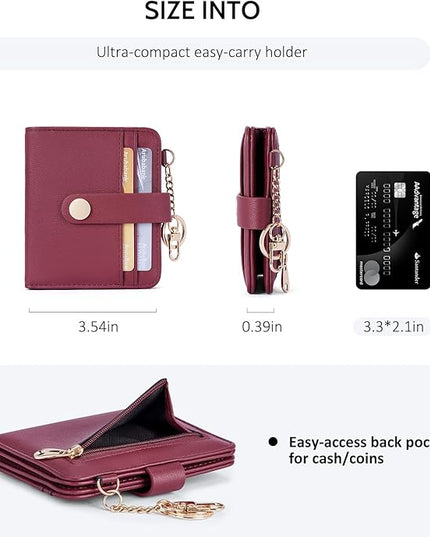 POIUGOYA Slim Wallet for Women,RFID Blocking Bifold Credit Card Holder with Zipper Coin Pocket,ID Window,Keychain