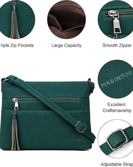 MASINTOR Crossbody Bags for Women, Lightweight Medium Crossbody Purse, Soft Leather Women's Shoulder Handbags with Tassel