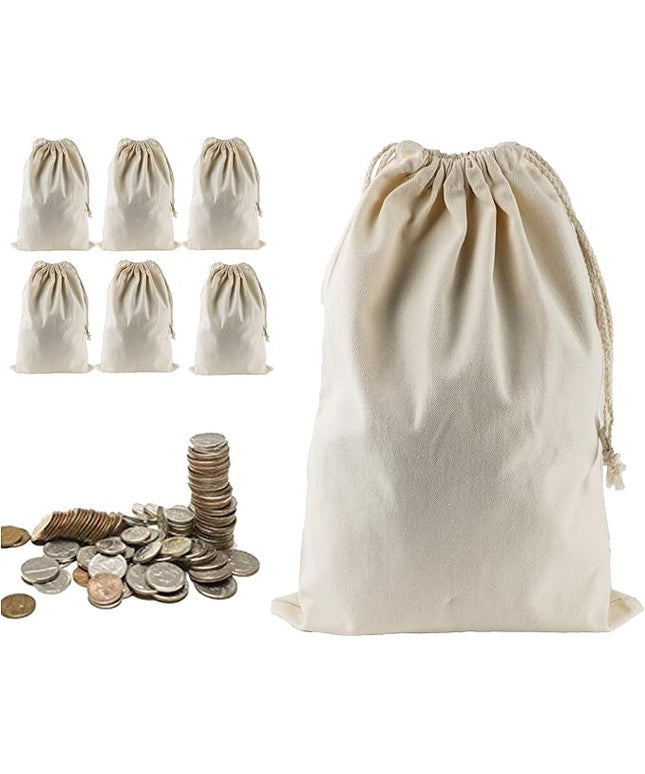 Lanyani 6 Packs Bank Coin Money Cash Bag Sacks, 12" x 17" Canvas Deposit Change Transit Bags with Drawstring, Heavy Duty