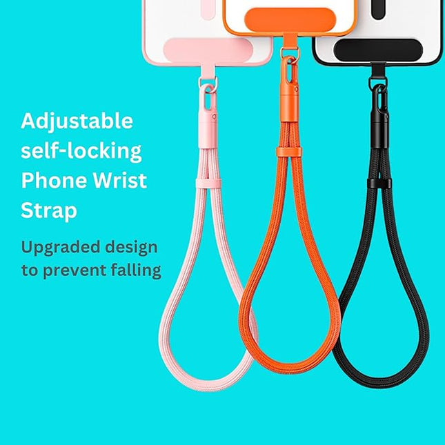 Minimalist Wrist Strap Phone Lanyard with Adjustable Drop-Proof Design, 7mm Reinforced Climbing Rope Material, 2 Phone Tether Tabs (Matching Metal and Rotatable Clear) - Ecru Beige