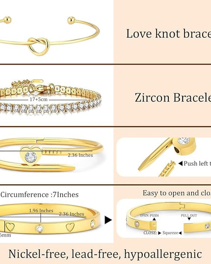 18 K Gold Plated Love Bangle Bracelet Stack Cuff Jewelry for Women Jewelry Set for Women Gift with Box