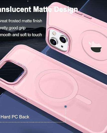 Hython Case for iPhone 13 Mini Case Magnetic Translucent Matte Phone Cases 5.4" [Compatible with MagSafe] Thin Slim Fit Shockproof Bumper Hard Protective Cover for Women Men Girls, Frosted Tender Pink