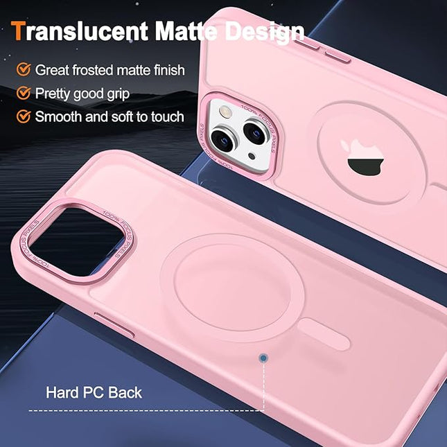 Hython Case for iPhone 13 Mini Case Magnetic Translucent Matte Phone Cases 5.4" [Compatible with MagSafe] Thin Slim Fit Shockproof Bumper Hard Protective Cover for Women Men Girls, Frosted Tender Pink