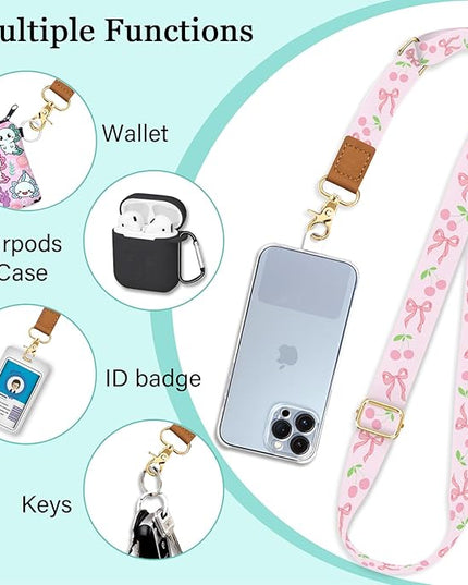 Cute Phone Lanyard Crossbody Strap, Girly Bowknot Cell Phone Lanyard for Women, Wrist Strap Wristlet Adjustable Accessories Around The Neck for Keychain Travel Beach Essentials Gift
