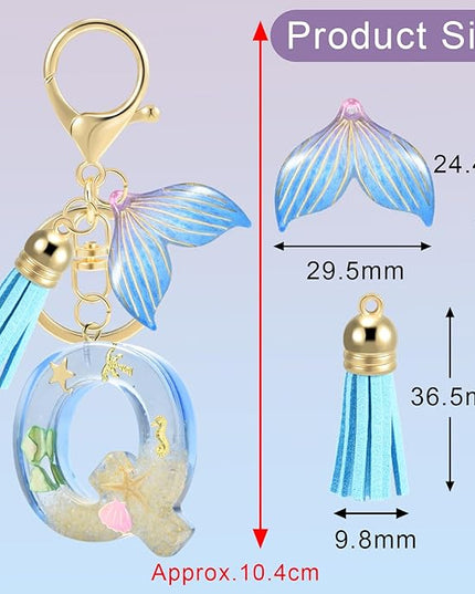 Initial letter Keychains for Women, Ocean Series Avowing Protect Earth Environment, Tassel Cute Car Keychain Initial Key Chain Keyring for Bookbag Handbag Backpack Charm Key Ring Unisex (Letter Q)