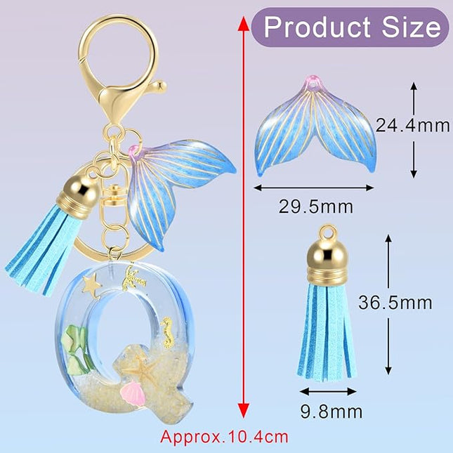 Initial letter Keychains for Women, Ocean Series Avowing Protect Earth Environment, Tassel Cute Car Keychain Initial Key Chain Keyring for Bookbag Handbag Backpack Charm Key Ring Unisex (Letter Q)