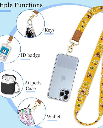 Phone Lanyard Crossbody Strap, Bee Cell Phone Lanyards for around the Neck Wristlet Wrist Strap Animal Adjustable for Keys Case ID Badges Accessories Travel Essentials