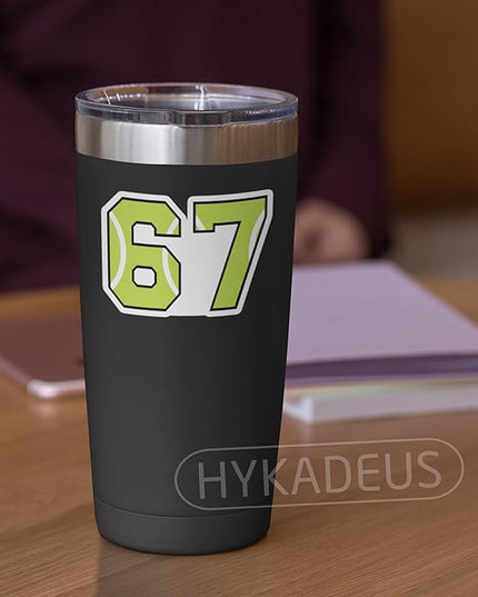 (3 Pcs) Tennis 67 Six Seven Funny Gen Alpha Meme Stickers – 67 Gifts for Coaches, Players, Waterproof Vinyl Decals for Water Bottle, Tumbler, Laptop, Phone Case, 3" x 2.1"