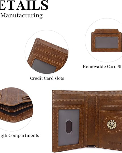 Blucoay Womens Wallet,RFID Blocking Wallet Women,Soft Leather Bifold Small Wallets For Women Card Holder With Removable ID Window darkbrown