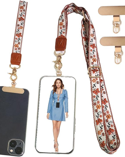 LEMEDE Phone Charm Lanyard, Gold Buckle Adjustable Crossbody and Wrist Strap with 2pcs 360-Degree Rotatable Phone Pad