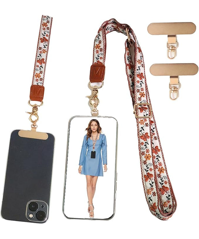 LEMEDE Phone Charm Lanyard, Gold Buckle Adjustable Crossbody and Wrist Strap with 2pcs 360-Degree Rotatable Phone Pad