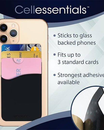 USA Merchant Redesigned Card Holder - Silicone Stick on Cell Phone Wallet with Pocket for Credit Card ID Business Card - iPhone Android & Smartphones (Black)