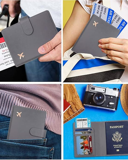 Deziliao Passport Wallet, Gray, Unisex, Faux Leather, Waterproof, Slim, Lightweight, RFID Blocking, 2-in-1 Design, with Document Slots, Credit Card Slots, SIM Card Slots
