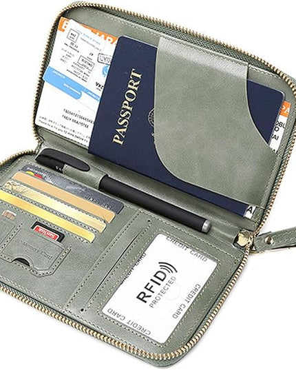 Multi-Function RFID Travel Passport Wallet with Phone Pocket - Ultimate Passport Holder for Women & Men | Holds Phones, Passports, Cash, Cards & Boarding Passes (Green)