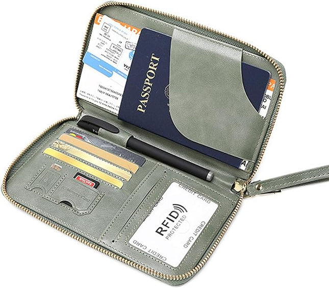 Multi-Function RFID Travel Passport Wallet with Phone Pocket - Ultimate Passport Holder for Women & Men | Holds Phones, Passports, Cash, Cards & Boarding Passes (Green)