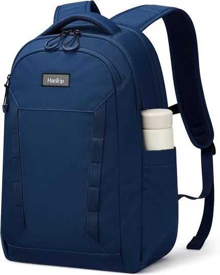 Travel Laptop Backpack Carry On, 18 Inch Large Work Backpack School Book Bags, Light Water Resistant Backpacks for Women Men with Luggage Strap Water Bottle Pocket Chest Strap, Navy Blue