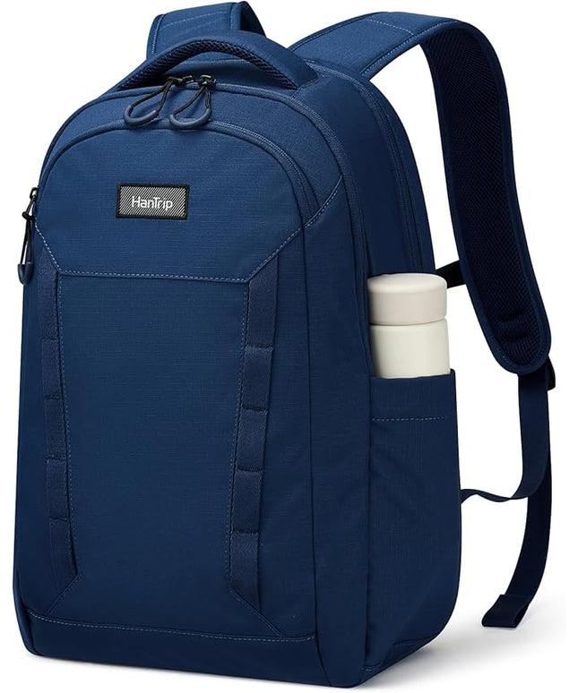 Travel Laptop Backpack Carry On, 18 Inch Large Work Backpack School Book Bags, Light Water Resistant Backpacks for Women Men with Luggage Strap Water Bottle Pocket Chest Strap, Navy Blue