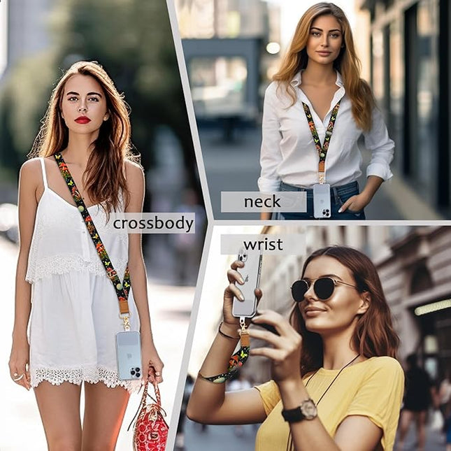 Cell Phone Lanyard Crossbody with Wrist Strap, Mushroom Butterfly Lanyards for Around The Neck Wristlet Adjustable Phone Strap Cute for Keys Case ID Badges Accessories