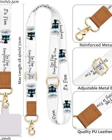 Phone Lanyard Crossbody with Wrist Strap, Black Cat Cell Phone Lanyards for around the Neck Wristlet Adjustable Strap Funny Cute for Keys Case ID Badges Accessories