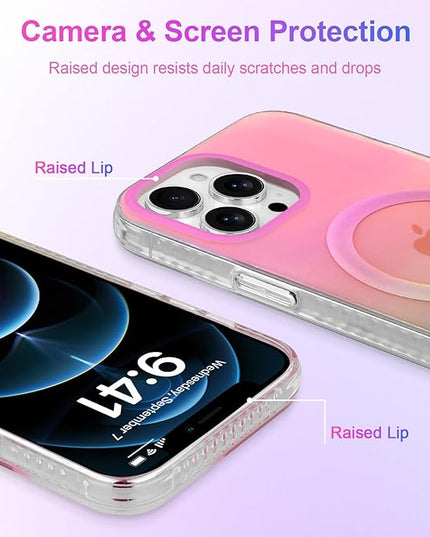 Aesthetic Case for iPhone 12 Pro Max Case for Women Girls, Compatible with Magsafe, Cute Girly Trendy Glitter Sparkly Rainbow Magnetic Protective Phone Cover, Matte Iridescent Pink & Green