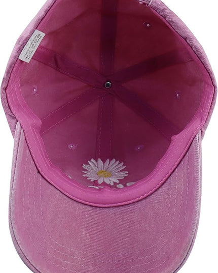 MANMESH HATT Embroidered Daisy Blessed Hat for Women Men, Adjustable Vintage Washed Cotton Christian Baseball Cap