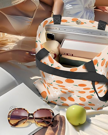 Canvas Tote Bag for Women，Cute Heavy-Duty Shoulder Bag with Zipper Pocket -Travel Tote for Grocery, Gym,Shopping