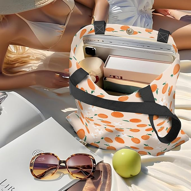 Canvas Tote Bag for Women，Cute Heavy-Duty Shoulder Bag with Zipper Pocket -Travel Tote for Grocery, Gym,Shopping