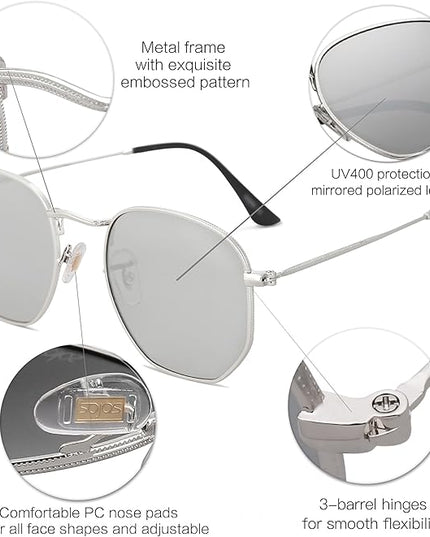 SOJOS Square Polarized Sunglasses for Women Men Small Hexagonal Polygon Shades SJ1072
