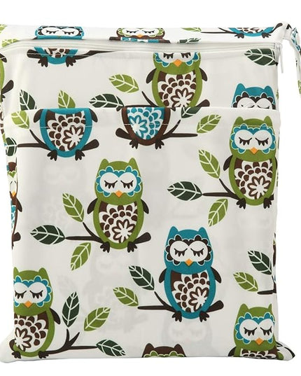 Medium Wet Dry Bag Baby Cloth Diaper Nappy Insert Bag Reusable Washable With Two Zippered Pockets (Owl Tree)