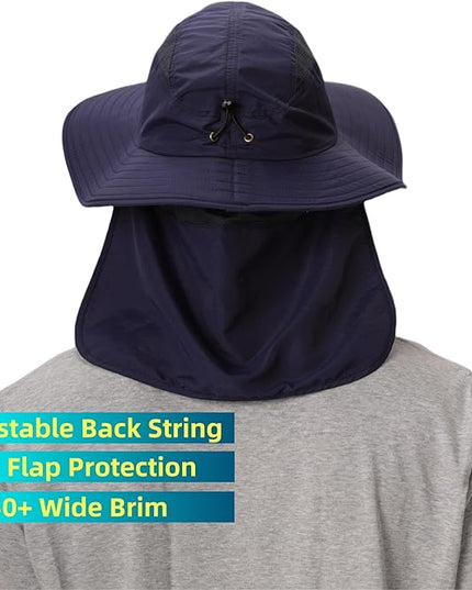 Home Prefer UPF 50+ Mens Wide Brim Fishing Hat with Neck Flap Sun Hat for Men Women Sun Protection Cap