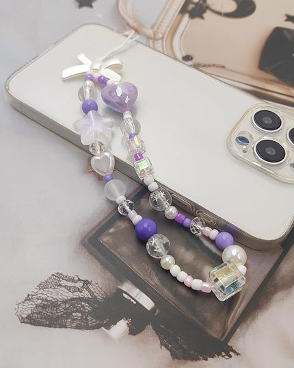 2 Pack Phone Charms, Cute Aesthetic Beaded PhoneCharm Strap Phone Lanyard String PhoneChain Accessories for Bag Keychain Airpods Camera Pendants