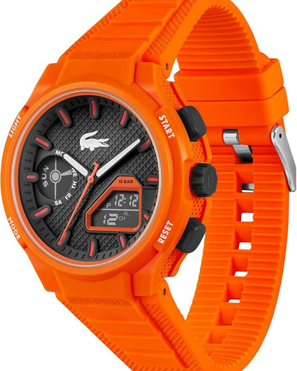 Lacoste LC33 Men's Analog-Digital Watch – TR90 Case, World Clock, Stopwatch, Alarm, Backlight, Textured Silicone Strap, Premium Fashion Timepiece - Gift for Him - 45mm