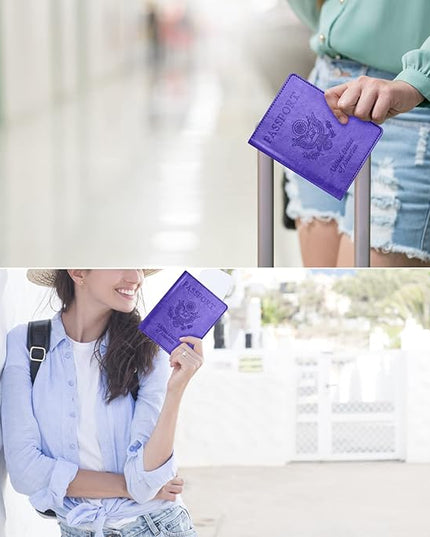 Passport and Vaccine Card Holder Combo, Passport Holder with Vaccine Card Slot, Passport Wallet, Passport Cover, Passport Case, Passport Holder for Women and Men(AKA-Bright purple)