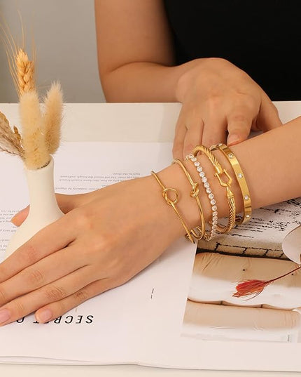 18 K Gold Plated Love Bangle Bracelet Stack Cuff Jewelry for Women Jewelry Set for Women Gift with Box