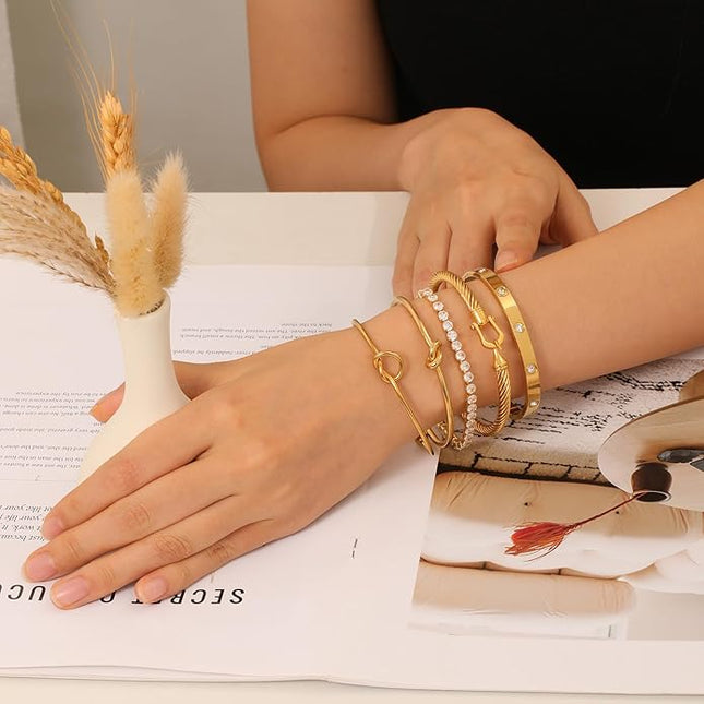 18 K Gold Plated Love Bangle Bracelet Stack Cuff Jewelry for Women Jewelry Set for Women Gift with Box