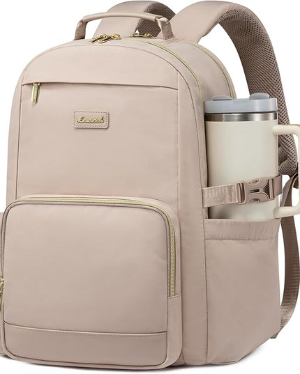 LOVEVOOK Laptop Backpack for Women with Pouch Pocket for Large Capacity Cup,15.6 Inch Laptop Computer Bag Travel Backpack Purse,Waterproof Work Business Backpack College Teacher Bags,Nude
