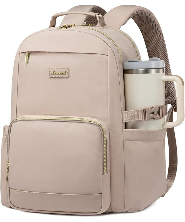 LOVEVOOK Laptop Backpack for Women with Pouch Pocket for Large Capacity Cup,15.6 Inch Laptop Computer Bag Travel Backpack Purse,Waterproof Work Business Backpack College Teacher Bags,Nude