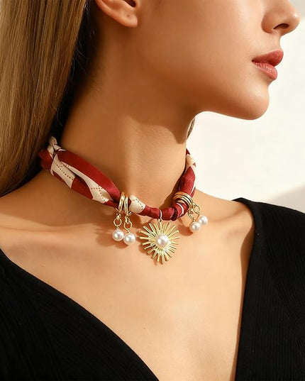 HETICA Scarf Necklace for Women Silk Western Charm Necklaces Fashion Accessory Jewelry Gift