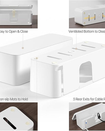 YECAYE 2 Pack Cable Management Box, Pet Friendly Cable Box Organizer for Home & Office, Child-Proof Floor Cord Cover, Cord Management and Cord Hider, White