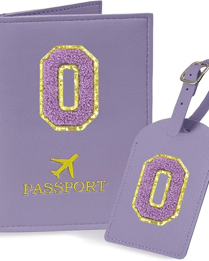 COSHAYSOO Initial Passport Cover Luggage Tag Set Letter Passport Holder Airplane Cruise Travel Essentials Vacation Traveling Accessories Personalized Gifts for Women Teen College Girls Purple O