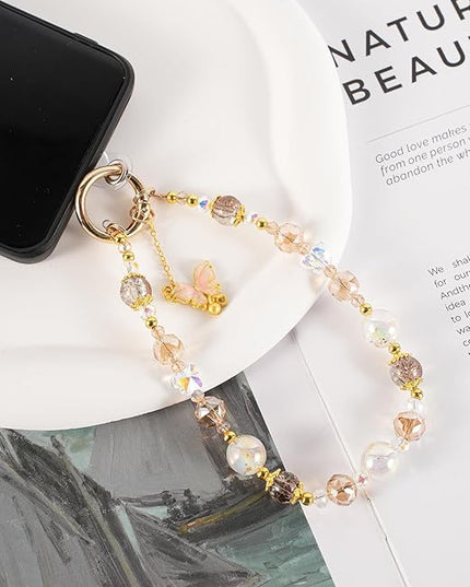 Phone Charm for Women, Anti-Theft Phone Wrist Strap Hands-Free & Beaded Chain,Tether Tab