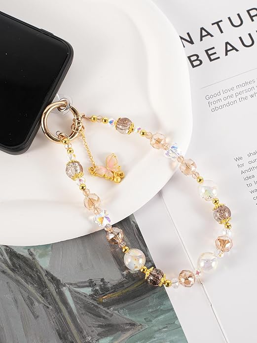 Phone Charm for Women, Anti-Theft Phone Wrist Strap Hands-Free & Beaded Chain,Tether Tab