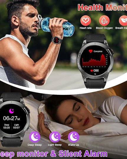 Smart Watch for Men GPS Fitness: 1.43" AMOLED Military Make Answer Call Running Digital Mens Watches Waterproof Smartwatch Android Phone iPhone Samsung Compatible Step Tracker SpO2 Heart Rate Monitor