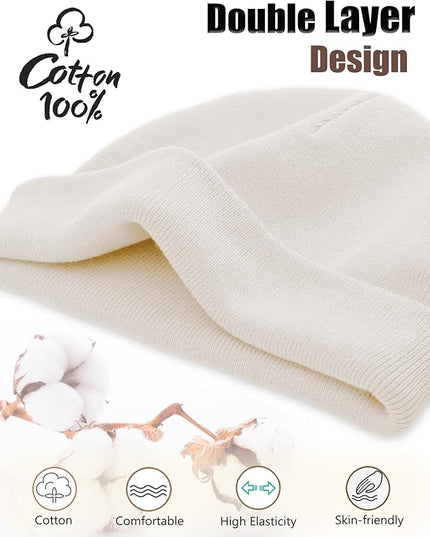 choshion 100% Cotton Beanie Hat, Cuffless Beanies Warm Knit Winter Skull Cap, Unisex Soft Fisherman Hats for Women Men