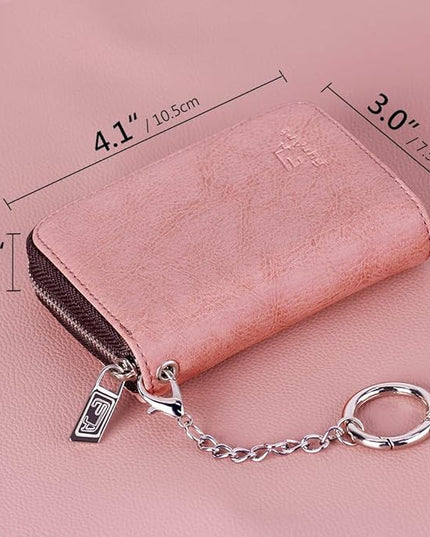FurArt Zipper Wallet Women, RFID Blocking Credit Card Wallet, Business Card Holder, Compact Size KeyChain Wallet