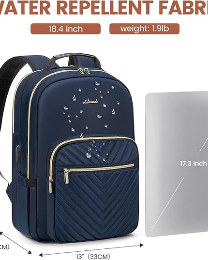 LOVEVOOK Laptop Backpack for Women 18.4 inch,Cute Womens Travel Backpack Purse,Professional Laptop Computer Bag,Waterproof Work Business College Teacher Bags Carry on Backpack with USB Port,Navy Blue