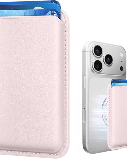 Magnetic Wallet Cell Phone Card Holder for Phone Case, Stronger Magnetic RFID Leather Phone Wallet Stick on Series of iPhone 17/16/15/14/13/12 and Pro/Promax, Light Pink