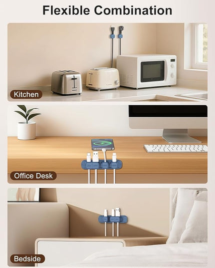 6 Pack Magnetic Cable Clips [1s Open/Lock], Laitver Cord Organizer Holder Strong Adhesive Desk Cable Management- Organize Charging Cords Neatly for Home, Office, Car,Desk, Nightstand-Porcelain Blue