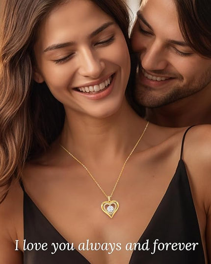ANDSO Moissanite Heart Pendant Necklaces for Women, 925 Sterling Silver Necklace Engraved with 'I LOVE YOU', Ideal Anniversary Birthday Christmas Jewelry Gifts for Mom Wife Girlfriend Daughter Her